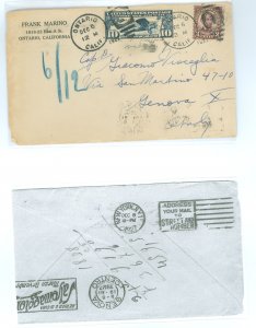 US 635/C10 1927 5c Lincoln fourth bureau plus a 10c Linbergh airmail stamp paid 5c domestic airmail plus 8c surface to Europe pl