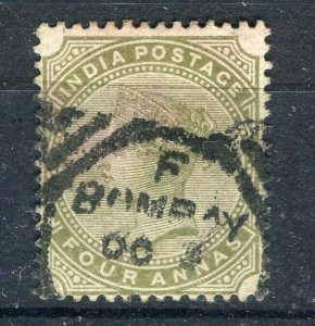 INDIA; 1890s early classic QV issue fine used 4a. value fair Postmark