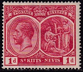 Sc# 25 St Kitts Nevis 1920 KGV Medicinal Spring 1 pence MLH Wmk 3 swy CV $4.00