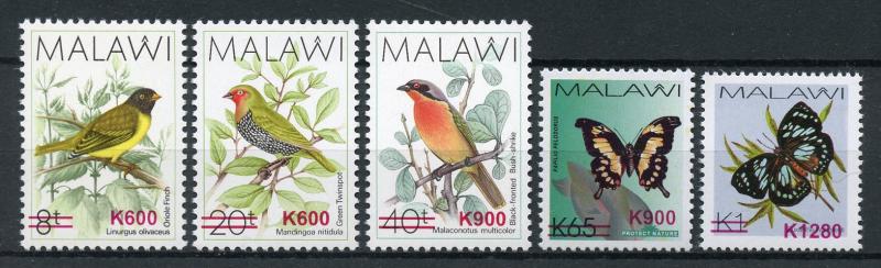 Malawi 2018 MNH Birds & Butterflies OVPT 5v Set Butterfly Insects Stamps