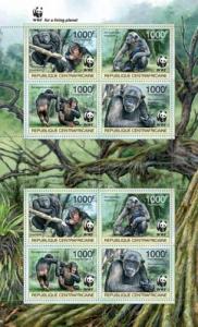 CENTRAFRICAINE 2012 SHEET WWF PAN TROGLODYTES MONKEYS WILDLIFE