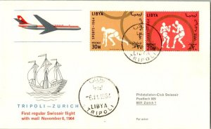 Libya 20m Boxing and 30m Sprinter Sports Tokyo Olympics 1964 Swissair First F...