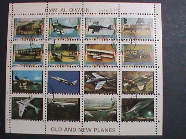 ​UMM AL QIWAIN-1973 WORLD FAMOUS OLD AND NEW PLANES CTO MINI SHEET VERY FINE