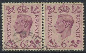 Great Britain - Scott 243 -KGVI Definitive -1937 -FU -Horiz.Pair of 6p Stamp