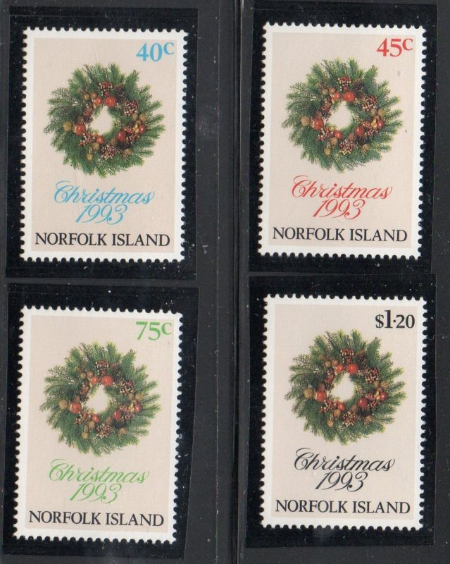 Norfolk Island Sc  546-49 1993 Christmas stamp set mint NH