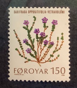 Faroe Islands 1980 Scott 50 MNH - 150o,  Flowers,  Saxifraga oppositifolia