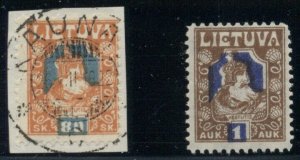 LITHUANIA #104-5, 80sk & 1auk COLOR ERRORS, used on piece & LH, VF