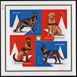 SC#5405-08 (55¢) Military Working Dogs Booklet Block of Four (2019) SA