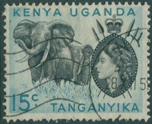 Kenya Uganda Tanganyika 1954 SG169a 15c Elephant QEII FU