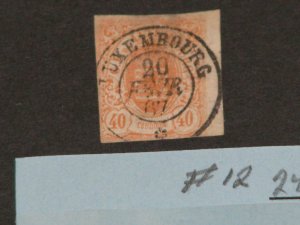 LUXEMBOURG, SCOTT# 12, USED, LUXEMBOURG CANCEL, 1867