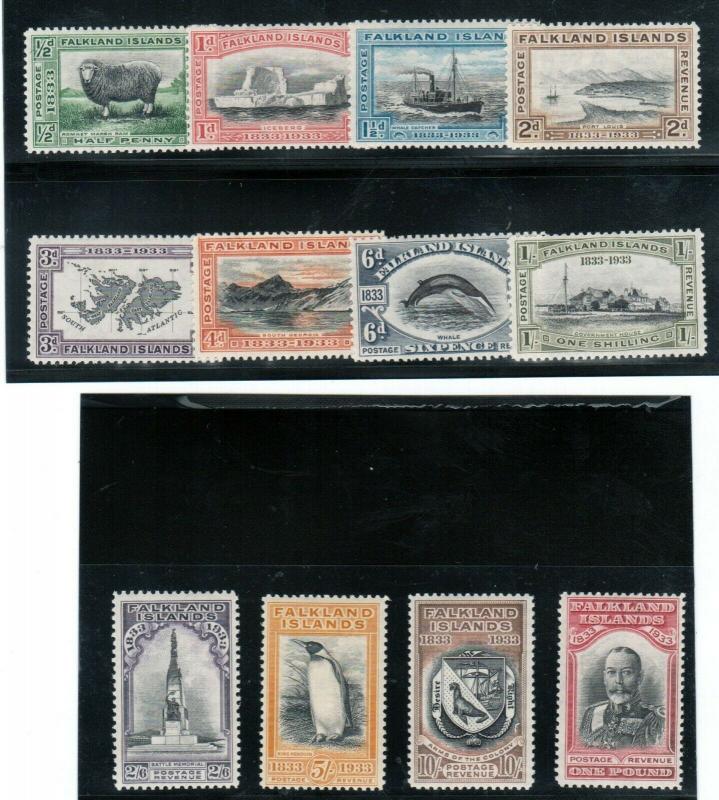 Falkland Islands #65 - #76 (SG #127 / #138) Very Fine Mint 1933 Centenary Set