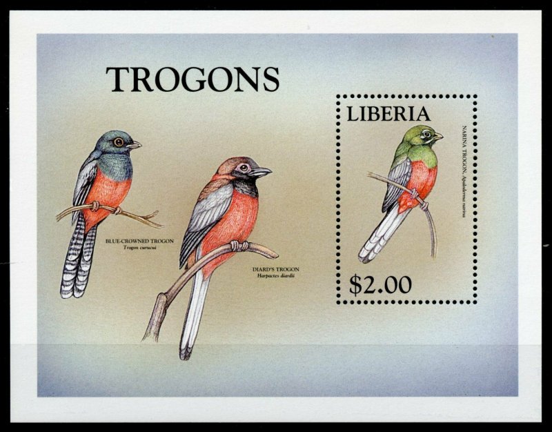 Liberia Birds on Stamps 1999 MNH World of Birds Trogons Narina Trogon 1v S/S I