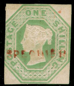 SG54s, 1s pale green, CUT SQUARE, M MINT. Cat £3000. SPECIMEN.