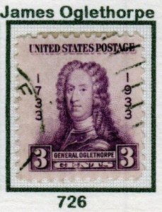 SC# 726 - (3c) - General Oglethorpe, USED Single