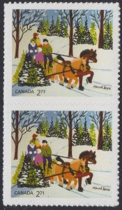 Canada 3257 Christmas Maud Lewis Family and Sled $2.71 vert pair MNH 2020
