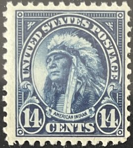 Scott #565 1923 14¢ American Indian flat plate perf. 11 MNH OG crease