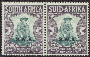 SOUTH WEST AFRICA 1935 VOORTREKKER 2D  PAIR VARIETY SHIFTED OVERPRINT