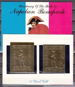 Ajman, Mi cat. 505 A-B. Napoleon Bonaparte Gold Foils in Souvenir Folder. ^