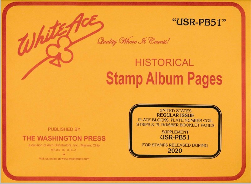 WHITE ACE 2020 US Regular Issue Plate Blocks Album Supplement USR-PB51
