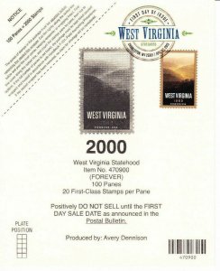 USPS 1st Day Cover Deck Card #4790 West Virginia Statehood Sesquicentennial 2013