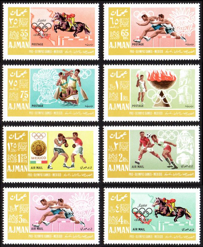 Ajman Mi #189A-196A set/8 mnh - 1967 - 1968 Summer Olympics Mexico