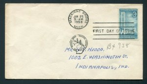 1958 FDC - Mackinac Bridge, Michigan to Indianapolis, Indiana