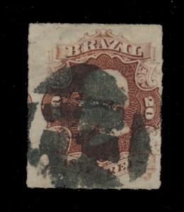 BRAZIL - 1876 - 20rs DEEP CHESTNUT LILAC (RHM31) FINE USED (FANCY CORK CANCEL)