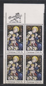 United States,  15c Christmas (SC# 1842) MNH BLOCK