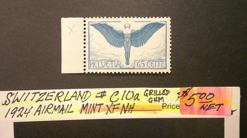 Switzerland 1924 Airmail Issue Scott# C10a Grilled Gum Mint XF NH
