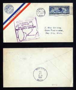 # C10 - CAM # 27 First Flight cover, La Porte, IN to Bay City, MI - 7-17-1928