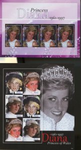 CLEARANCE SALE NEVIS  DIANA MEMORIAL IMPERF SET OF TWO SHEETS MINT NH