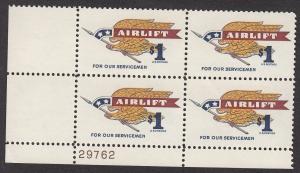 US 1341 MNH Plate Block 4 Face Value $4.00