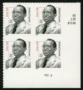 #3428 63c Jonas Salk, Plate Block [P222 LR] Mint **ANY 5=FREE SHIPPING**