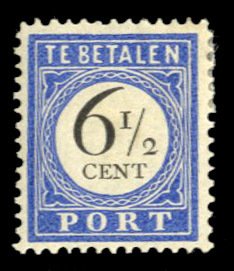 Netherlands #J20 Cat$45, 1907 6 1/2c dark blue, hinged