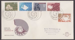 NETHERLANDS - 1967 SUMMER STAMPS / SHELLS CRAB JELLYFISH MARINE LIFE - 5V FDC