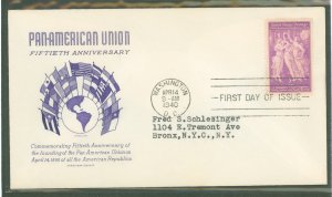 US 895 1940 50th anniversary of the Pan American Union on an addressed (typed) FDC with a Grimsland cachet