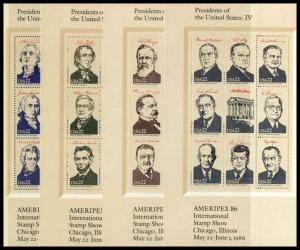 2216-2219 Ameripex US Presidents FIVE SETS of 4 Sheets of 9 22¢ Stamps DISCOUNT