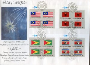 UNITED NATIONS 1982 FLAG  SET WFUNA CACHET BY SOPHIA LOREN ON FDC