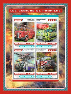 Fire Engines Stamps Niger 2016 MNH Trucks Special Transport COMMER Oshkosh 4v MS