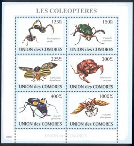 Comoro Islands - 2009 s/s of 6 Beetles #1077 cv $ 11.50 Lot # 85