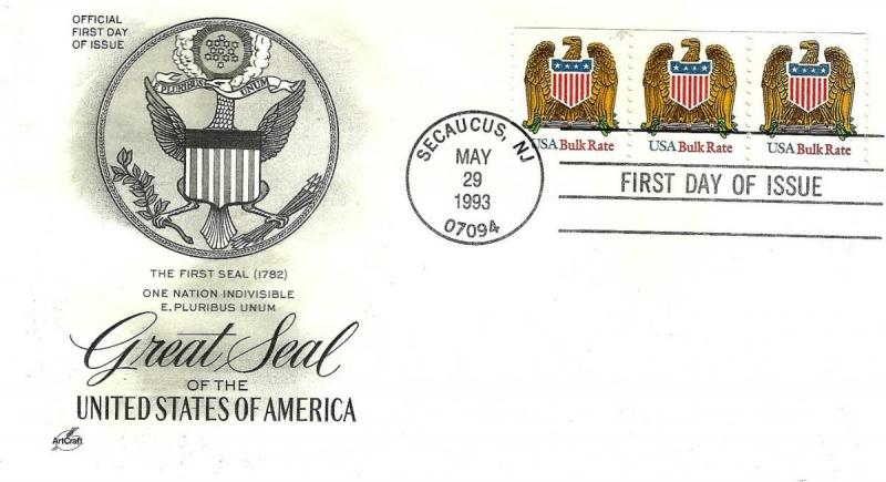 U.S. 1991 USA Bulk Mail Coil Strip of 3 #2602 on an ArtCraft FDC Cachet (TA21...