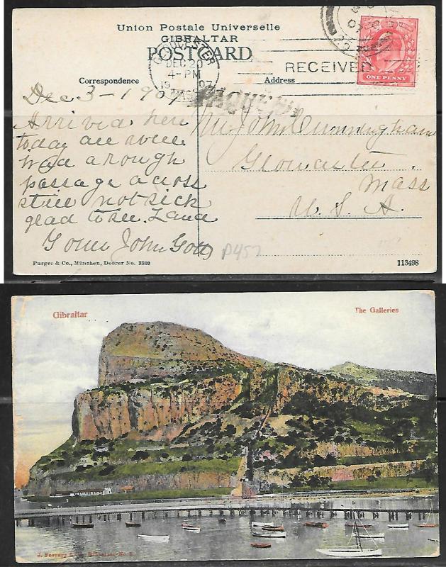 1907 Gibraltar Paquebot Marking on Gibraltar ppc with British stamp