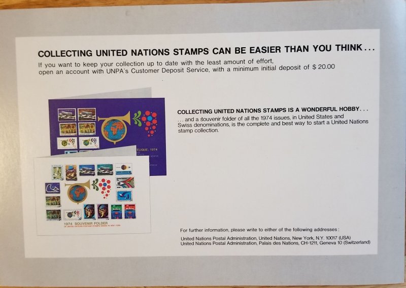 UN Souvenir Folder of 1975 Postage Stamps