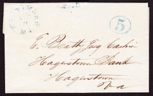 SFL, 1846, Baltimore, MD, BLUE PAID 5, Farmers and Merchants Bank receipt