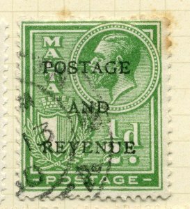 MALTA; 1928 early GV POSTAGE & REVENUE Optd. fine used value  1/2d.