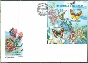 MOZAMBIQUE  2013  BUTTERFLIES & ORCHIDS  SHEET FIRST DAY COVER