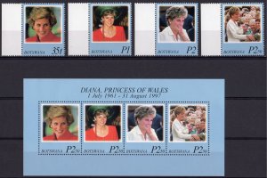 Botswana 1998 Sc#659/663 DIANA,PRINCESS OF WALES Set (4) + Sheetlet MNH