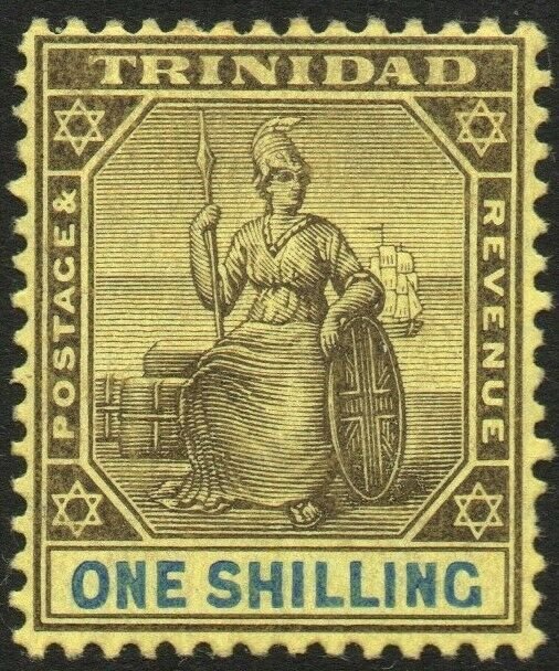 TRINIDAD-1904-09 1/- Black & Blue/Yellow Sg 141 MOUNTED MINT V48568