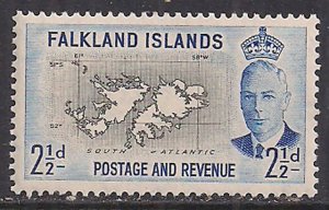 Falkland Islands 1952 QE2 2 1/2d Maps MLH SG 175  ( M1490 )