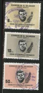 El Salvador Scott 747-749 used 1964 JFK set